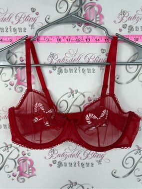 Bra candy cane holiday Red Sheer Lace Balconette Bra